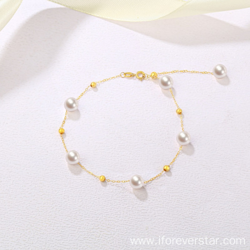 Elegant Jewelry 18K real Gold Natural Pearl Bracelet